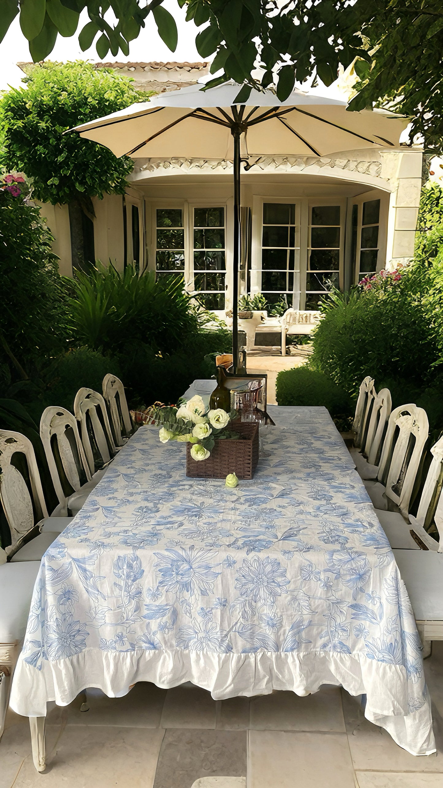 Single Color Embroidered Flounce Pure 100%Cotton Tablecloth