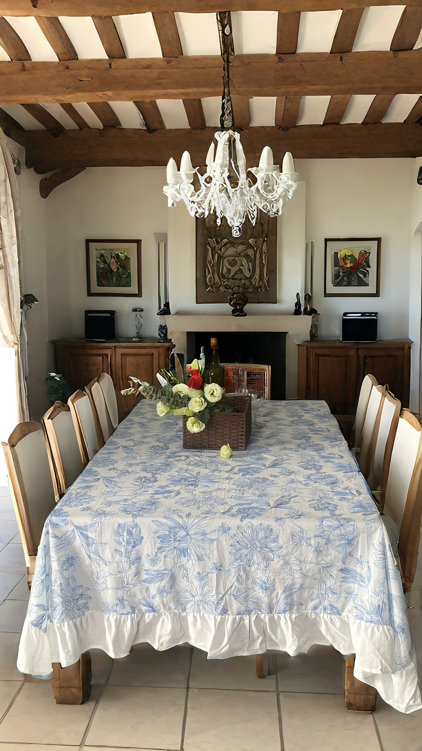 Single Color Embroidered Flounce Pure 100%Cotton Tablecloth