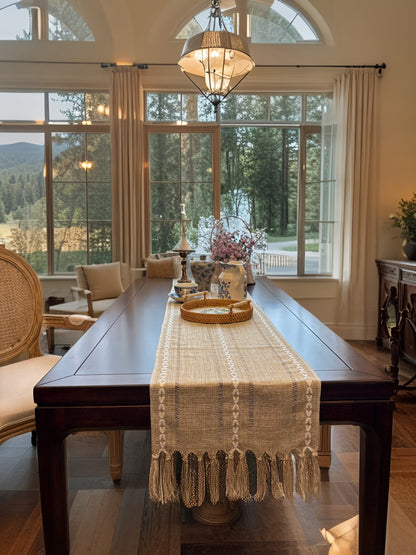 Sunlit Wheat Breeze Tassel Table runner