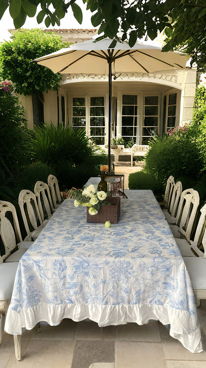 Single Color Embroidered Flounce Pure  100%Cotton Tablecloth