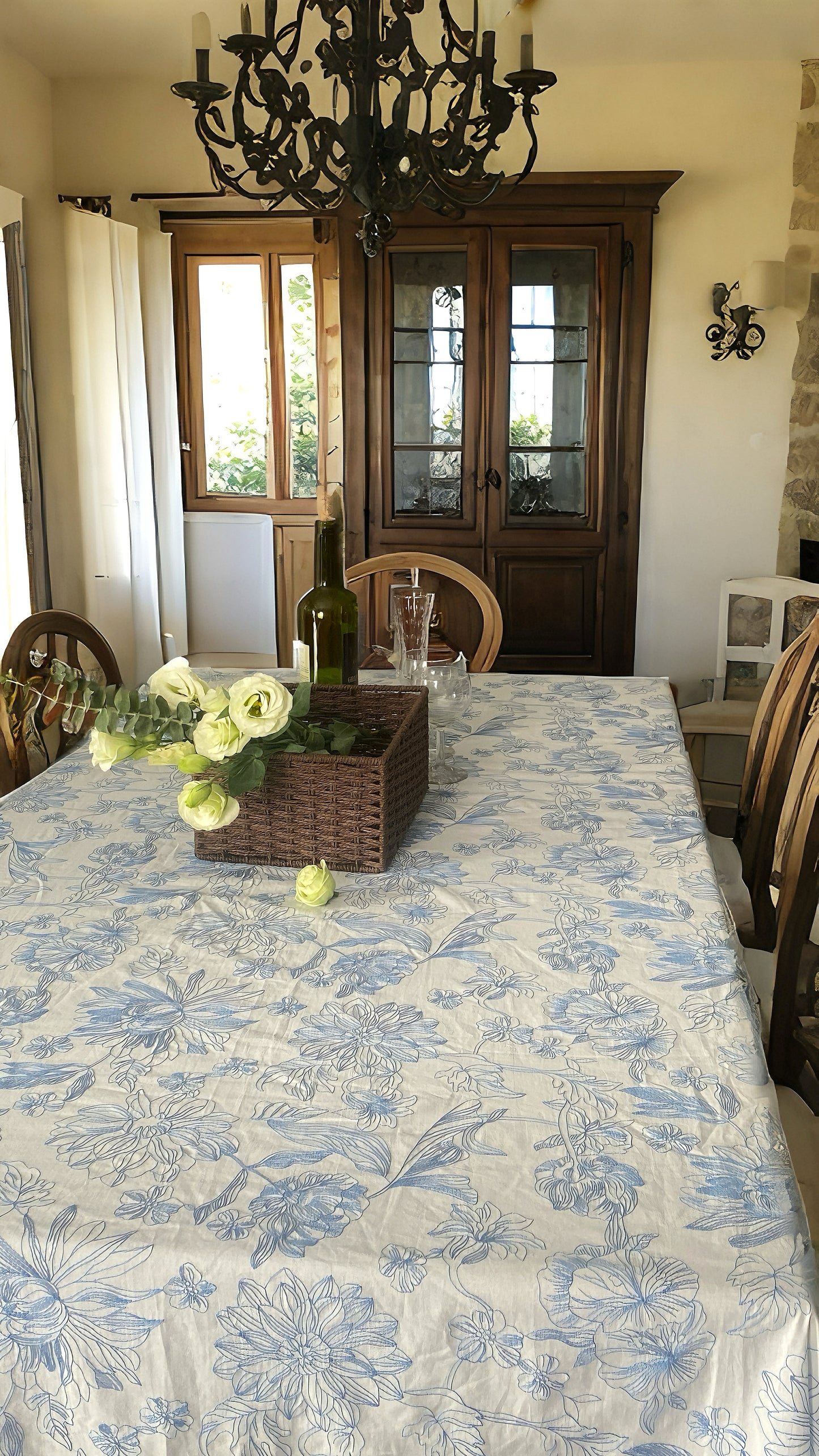 Single Color Embroidered Flounce Pure  100%Cotton Tablecloth