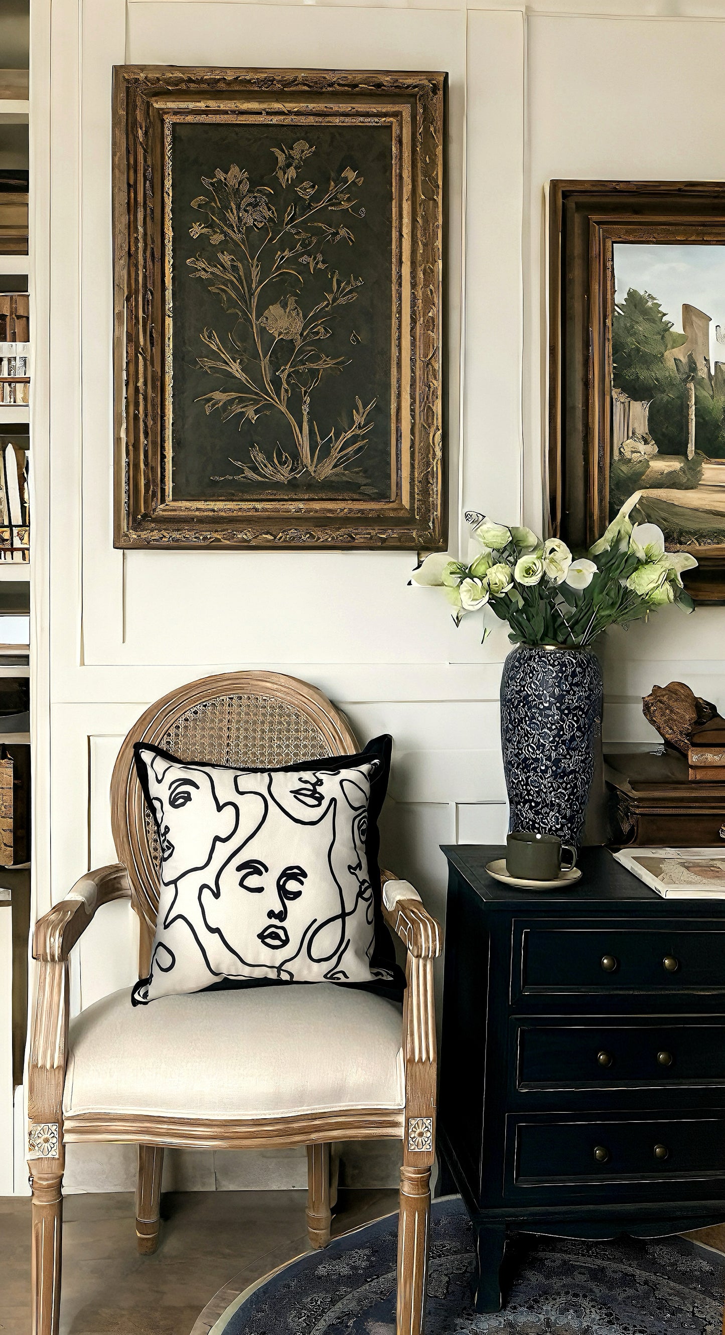 Face Pattern in Black Single Line Pillow/Cushion Cover