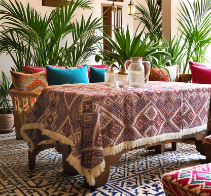 Red Moroccan Geometric Pattern Dining Tablecloth