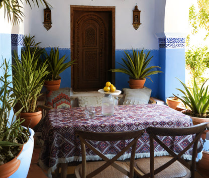 Red Moroccan Geometric Pattern Dining Tablecloth