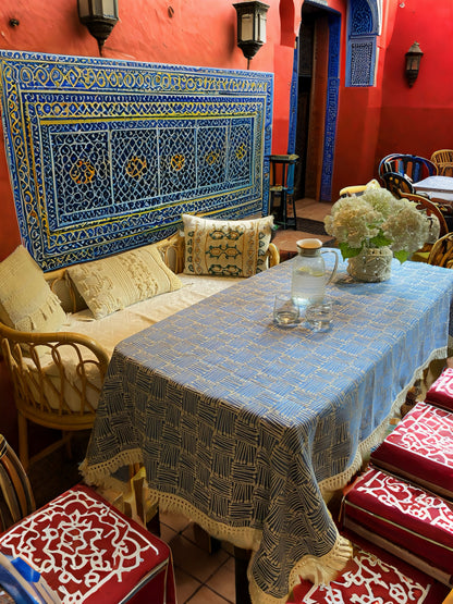 Blue And White Line Moroccan Pattern Dining/afernoon tea Tablecloth