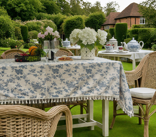 Blue Vine Fringe Linen Afternoon tea Tablecloth