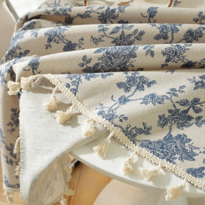 Blue Vine Fringe Linen Afternoon tea Tablecloth