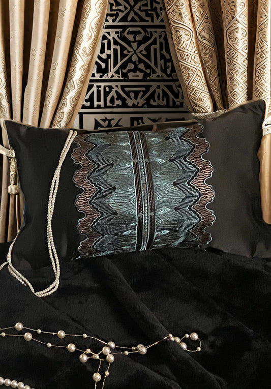 Black Feather Wing Pattern Lace Pillow/Cushion Cover