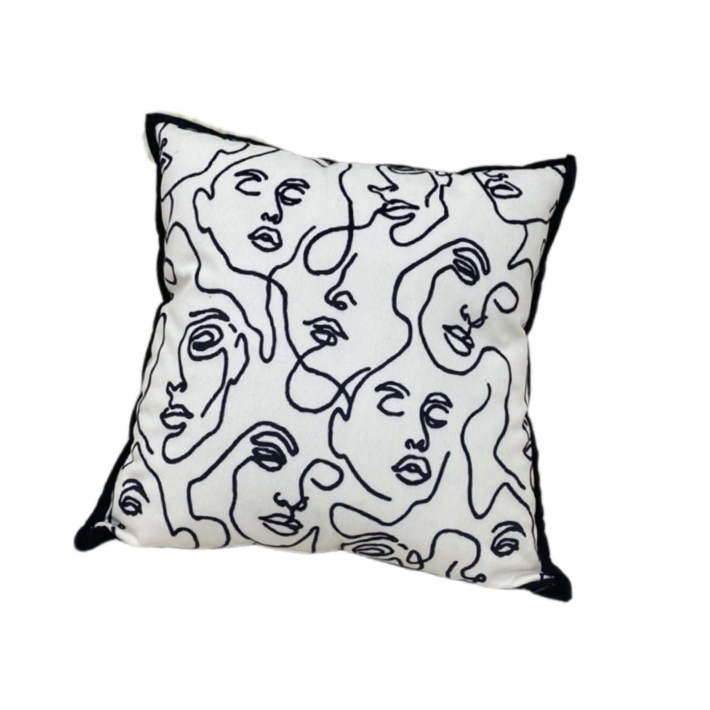 Face Pattern in Black Single Line Pillow/Cushion Cover