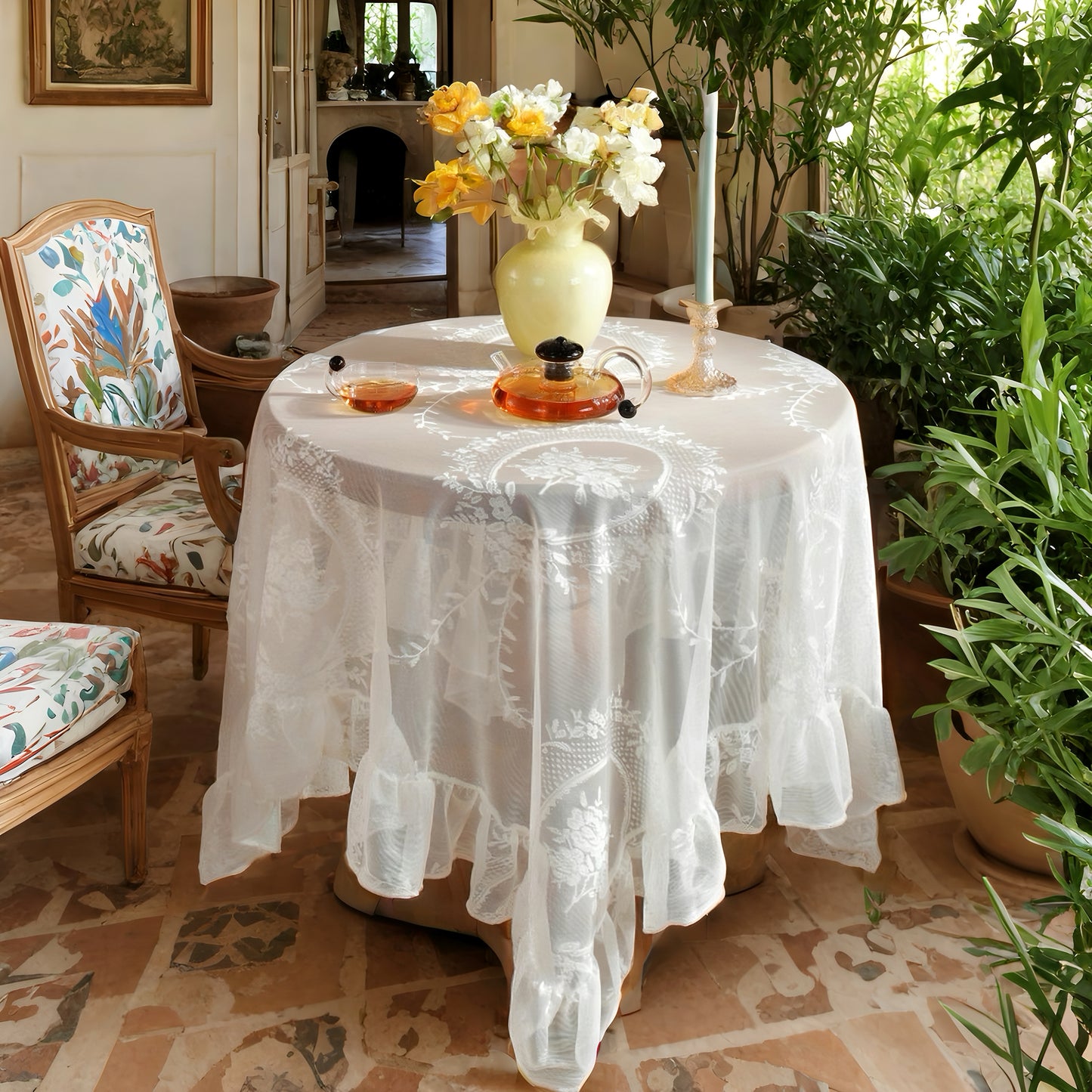 White Organza Flounce Picnic Alfresco Holiday Tablecloth