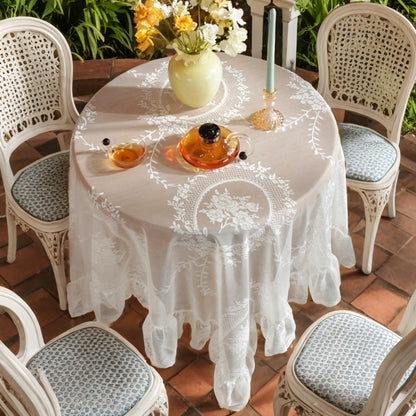 White Organza Flounce Picnic Alfresco Holiday Tablecloth